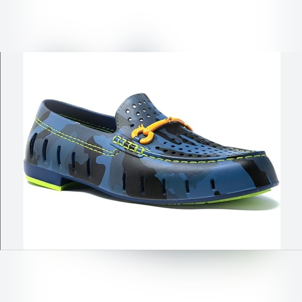 Floafers Men's Blue Camouflage Loafers with Orange Accent